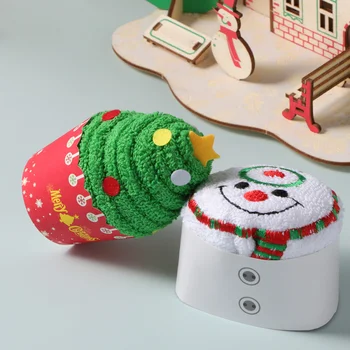

2pcs Creatively Folded Towels Cute Cotton Washcloth Festive Face Cloth for Girls Kids (Christmas Tree and Snowman)