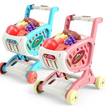 

Children's Simulation Supermarket Mini Shopping Cart Toy Set Kids Pretend Play Cart Fruit Vegetable Set Basket Shopping