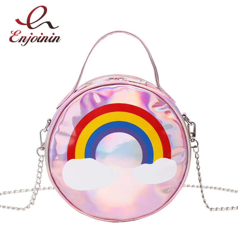 

Rainbow Pattern Round Laser Pu Leather Fashion Women Handbag Shoulder Bag Chain Bag Purses and Handbags Tote Bag Casual Pouch