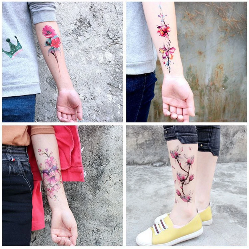 1Sheet Colorful Peony Flowers Tattoo Women Waterproof Temporary Black Tattoo Sticker Wrist Arm Sleeves Fake Body Art