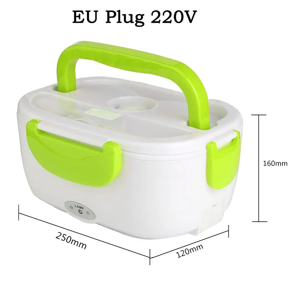 EU 220V Green Многофункциональная посуда 1.05L, портативная электрическая нагревательная коробка для ланча, подогреватель пищи, контейнер для риса, подогреватель пищи для дома, автомобиля, офиса - Цвет: EU 220V Green