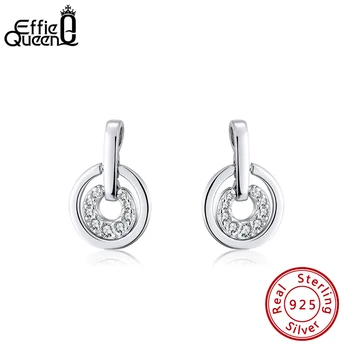 

Effie Queen Silver 925 Round Shape Drop Earrings for Woman with AAAA Zircon Hollow Earring Jewelry Wedding Party Gift BE269