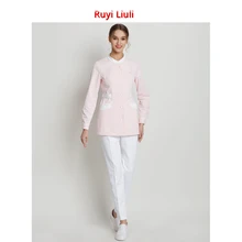 Розовая Одежда для медсестры с коротким рукавом, Женская рабочая одежда для салона красоты, модный раздельный костюм, брюки для медсестер, летние штаны