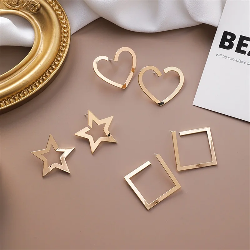 

925 silver Needle New Design Sleek Minimalist Gold metal pentagonal Stars Square Geometric Earrings Statement Earrings Women