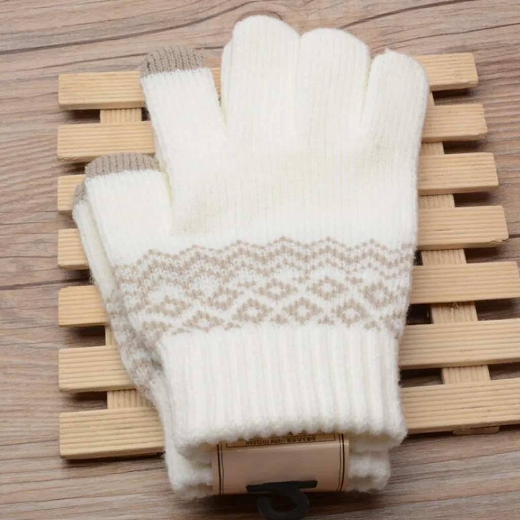 Wo мужские зимние геометрические вязаные перчатки с щелчком по экрану, теплые флисовые перчатки