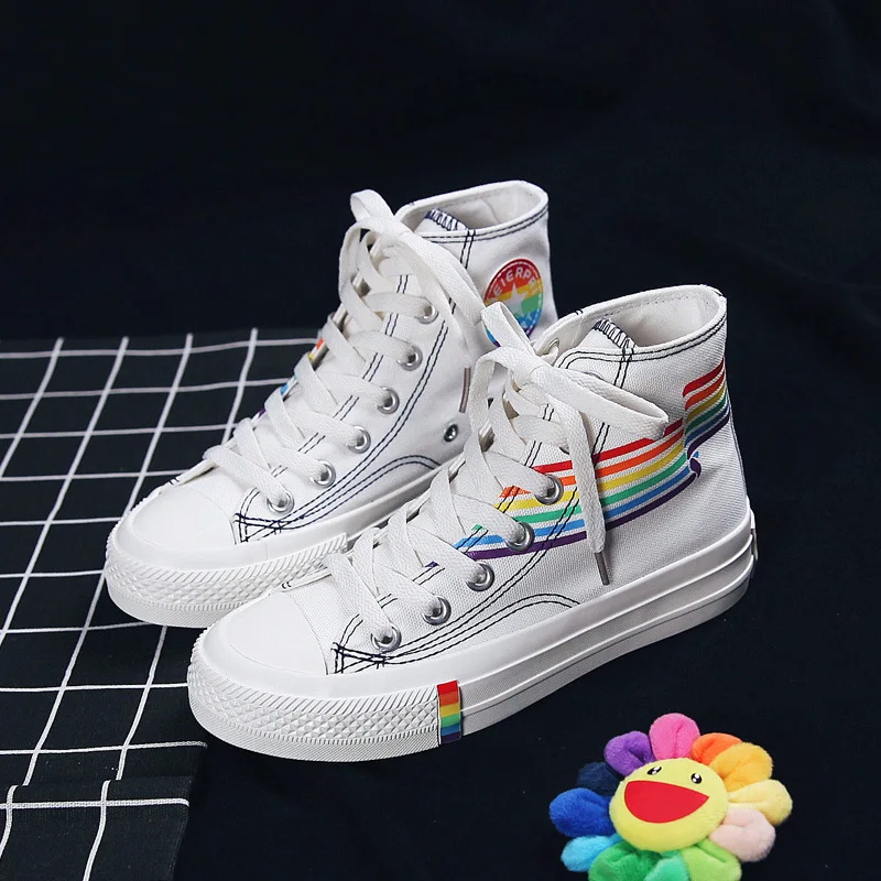 

QWEDF 2019 New Spring and Autumn Women's Vulcanized Shoes High Help Rainbow Comfortable Fashion Women's Casual Shoes G4-97