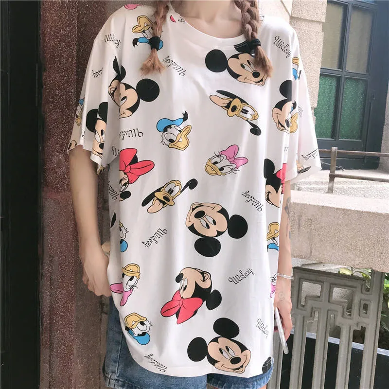 Ulzzang шикарная футболка для девочек с мультяшным принтом уличная женская летняя повседневная футболка уличная Милая кавайная женская футболка в японском стиле