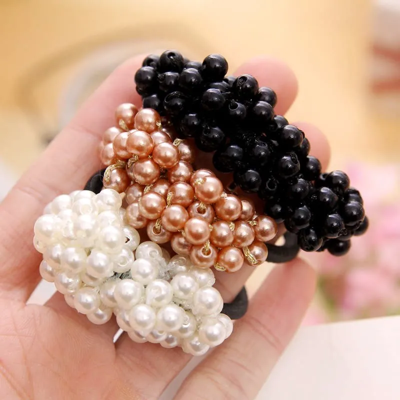 Pearls Beads Headbands Ponytail Holder Girls Scrunchies Vintage Elastic Hair Bands Rubber Rope Headdress Women Hair Accessories
