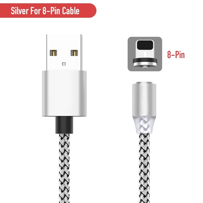 Magnetic USB Cable 2M 2.4A Micro USB Type C LED Lighting Cable Magnet USB Tape C Cabo for iPhone Samsung Xiaomi Charger Cable - Цвет: Silver For iPhone