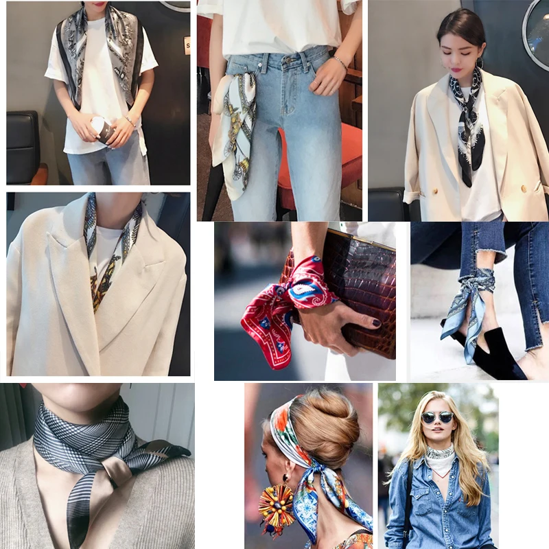 70*70 см имитированные шелковые шарфы, шаль для женщин, роскошный бренд, Шелковый квадратный шейный шарф, цепочка с лошадью, напечатанный шарф для дам, шейный платок