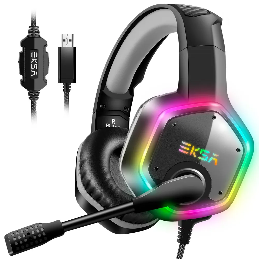 EKSA E1000 7,1 Surround Sound Gaming Headset С микрофоном для PS4/Xbox Один/PC Gamer стерео USB проводных наушников RGB светодиодный светильник