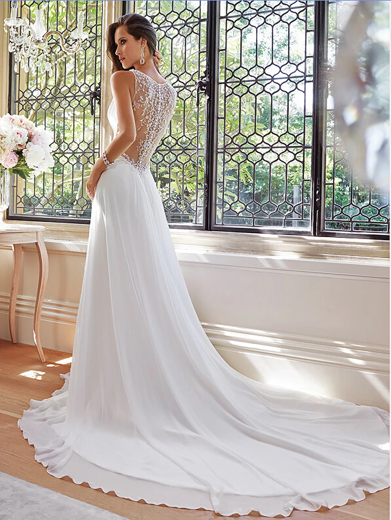 Vestido De Noiva Casamento формальное платье с v-образным вырезом, прозрачное, расшитое бисером Плиссированное длинное шифоновое пляжное свадебное платье с кристаллами Платья для подружек невесты