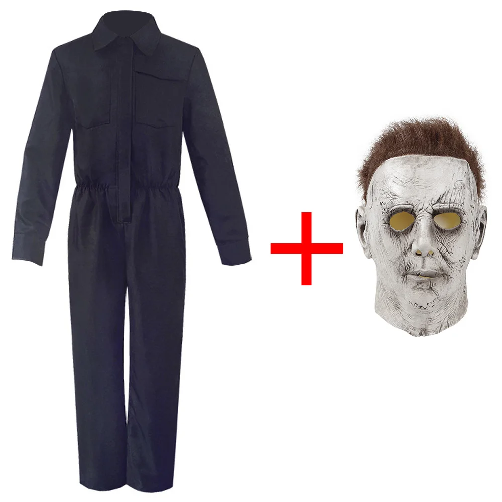 Black and mask Майкл Майерс Комбинезоны для косплея маска на Хэллоуин костюм для взрослых Для мужчин Для женщин из фильма ужасов «карнавальный вечерние униформа для ролевых игр - Цвет: Black and mask