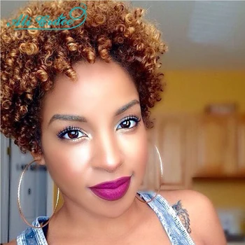 

Ali Grace Cheap Mongolian Woolen Curl Hair Wig 8inch Machine Made Human Hair Wigs T27/33 Curly Human Hair Wigs Fashion Looking