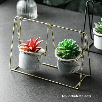 

Nordic Minimalism Style Ceramic Swing Succulents Flower Pot Set Wrought Iron Swing Desktop Ceramic Plant Vase Home Decor
