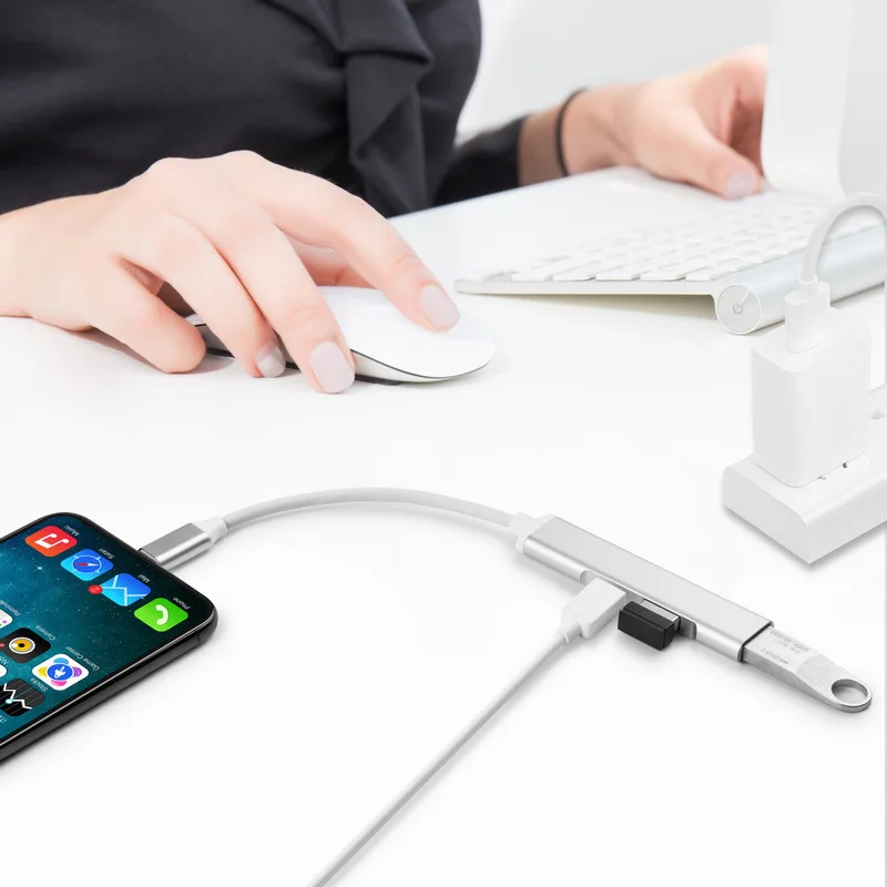 3 порта USB 0 концентратор разветвитель OTG адаптер для IPhone 8 Pin Lightning к камеры