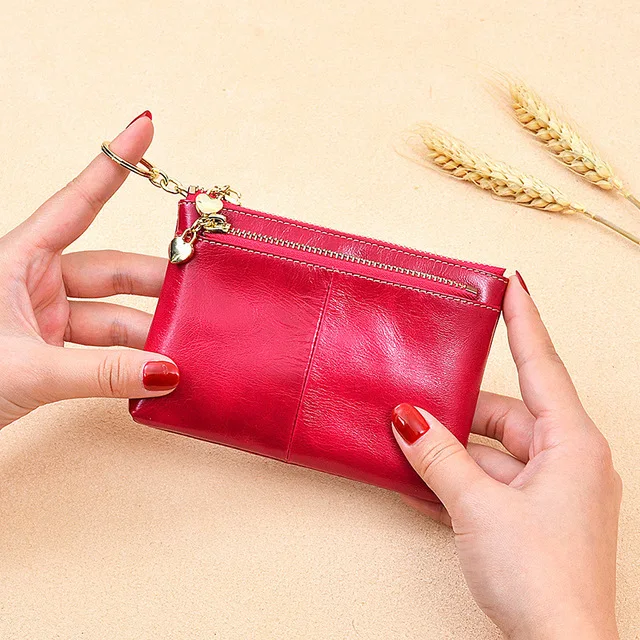 Rose red Тонкий женский кошелек из натуральной кожи, кошелек для id, держатель для карт, цветные кошельки, кошелек, Короткие мини-кошельки, Женский Ретро кошелек на молнии - Цвет: Rose red
