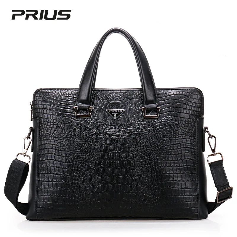 

Prius Brand Business Office Crocodile Pattern Men's Bag Men Cowhide Handbag Computer Bag Crossbody Bag