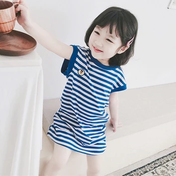 

2020 New Arrival Cotton Striped Sleeveless Unisex Kids T Shirt Paw Girl's Stripe Navy Dress Summer Clothing Real