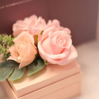 

Valentine's Day Artificial Rose Flower Scented Soap Jewelry Box Necklace Holder Birthday Gift For Girls