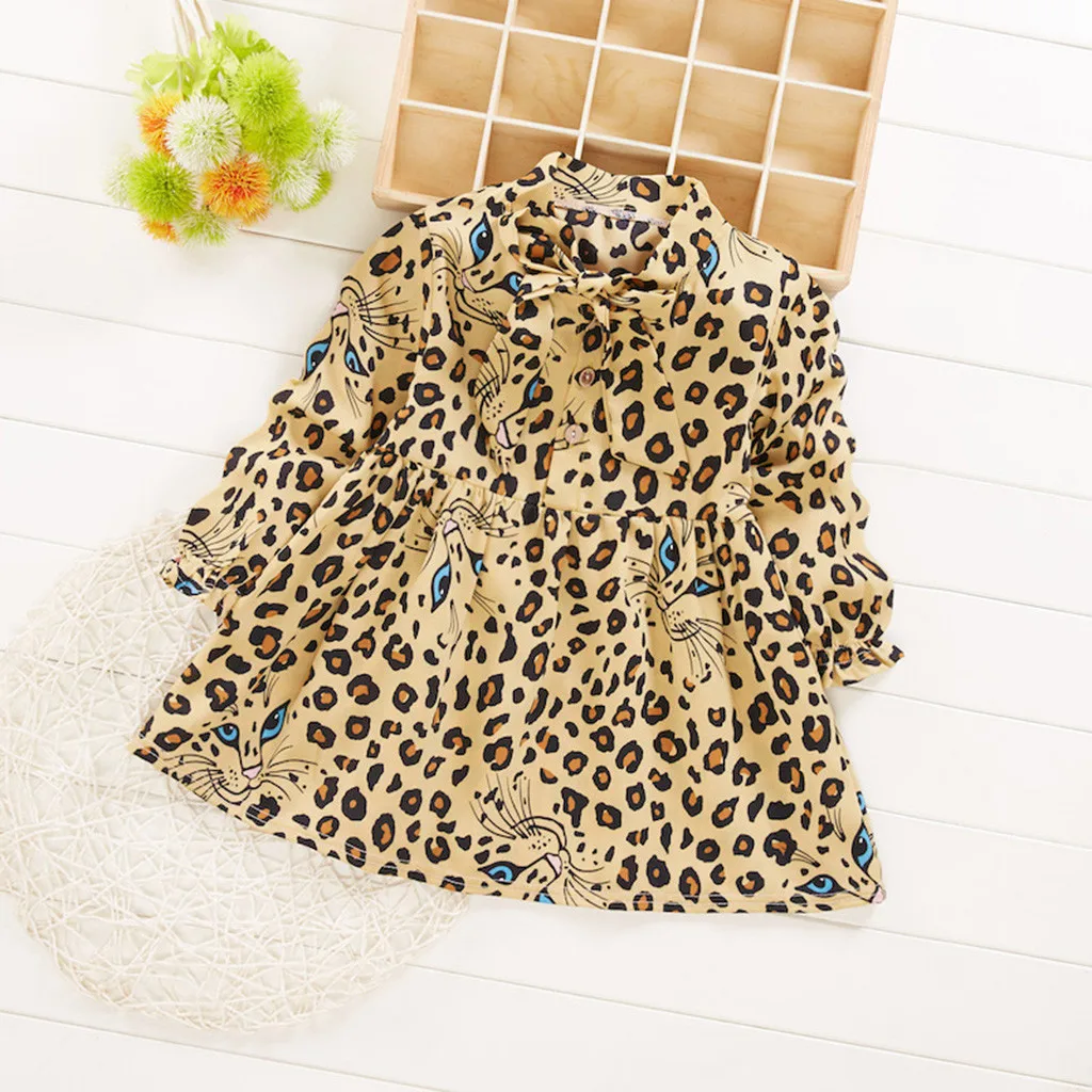 Коллекция года, осенне-зимняя одежда для малышей Детское платье с леопардовым принтом и рюшами для девочек Повседневный Детский костюм от 12 месяцев до 4 лет, Vestidos