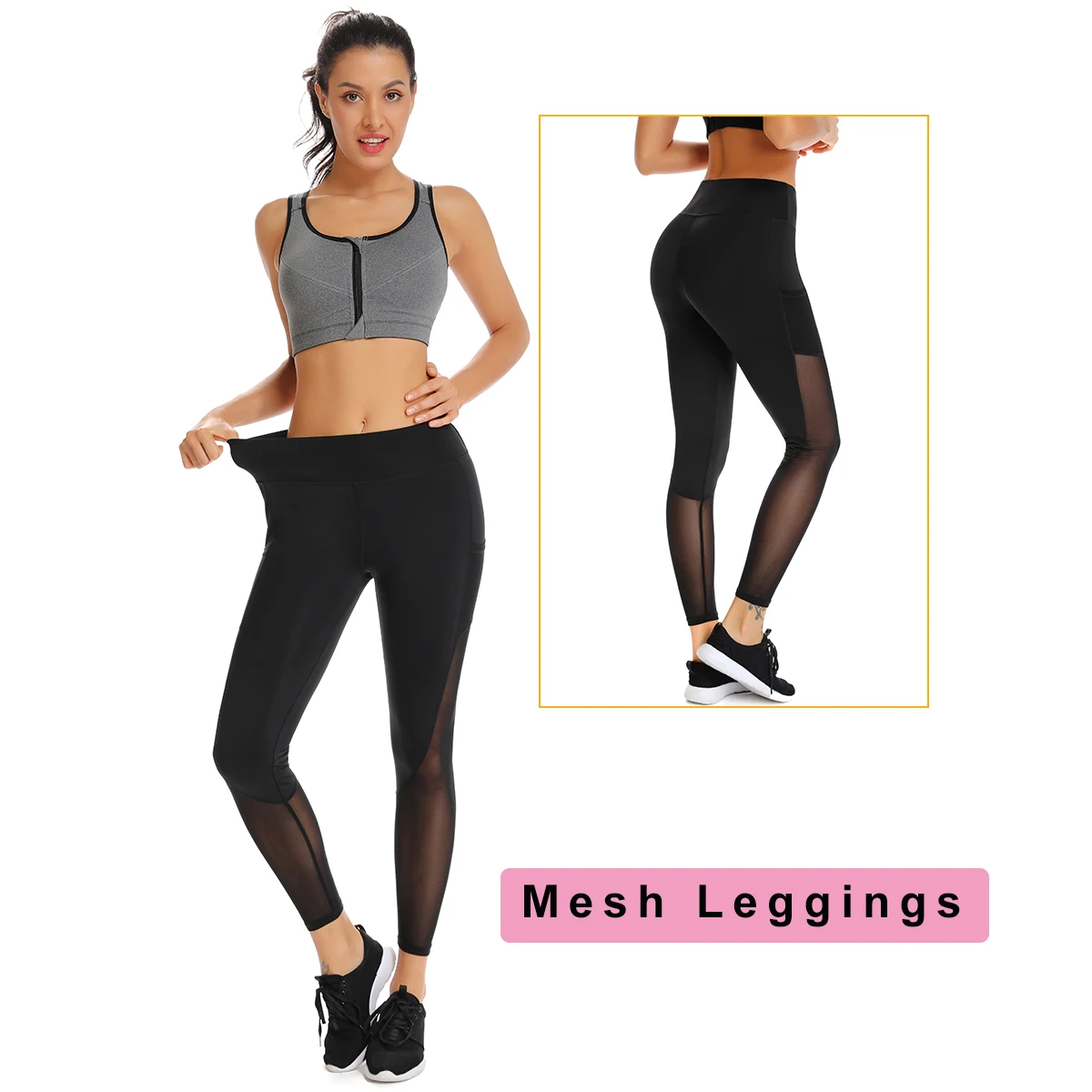 

Joyshaper High Waist Fitness Leggings With Pockets Women Ankle-Length Patchwork Sports Pants Slim Push Up Mesh Workout Leggins