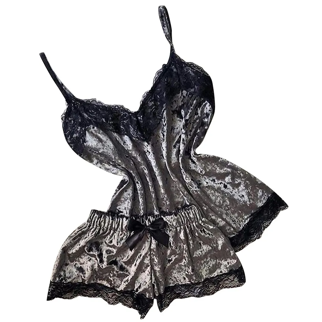 Women Sexy Lingerie Camisole Bow Shorts V-Neck Tops Velvet Honeymoon Pajamas Sleepwear JAYCOSIN Four Season