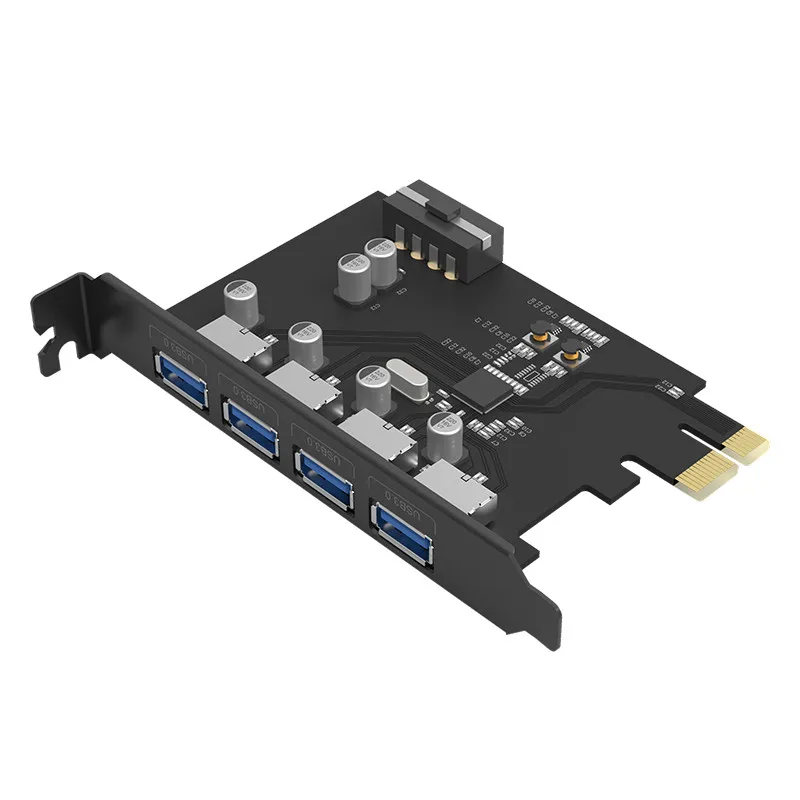 ORICO 4 порта USB3.0 PCI-E Riser Host контроллер карты 3,0 адаптер для USB 3,0 концентратор PCI-E расширитель карты Поддержка Windows, Mac OS - Цвет: Черный