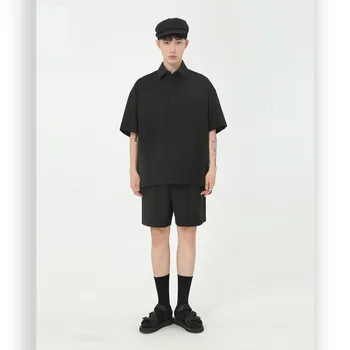 

Male Japan Korea Style Streetwear Hip Hop Shirts Shorts Men Summer 2 Pieces Suits Sets Short Sleeve Loose Pullover Shirts Shorts