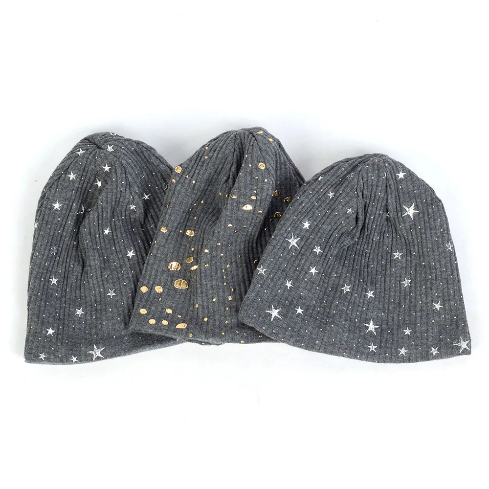 Geebro Baby Girls Boys Ribbed Splatter Paint Star Print Beanies Infant Newborn Winter Warm Cotton Hats Baggy Caps Unisex DQ943