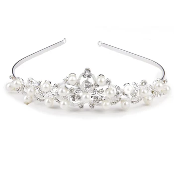 

Rhinestone and Artificial Pearls crown headband bridal hairstyle Accessory Silver