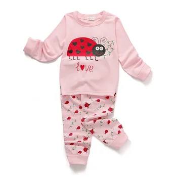 

Seven Star Ladybug Beetle Picture Pajamas Pants Bottoms Baby Girl Long Sleeve Pajamas Set Spring Children Pink Pajamas PJ 2 PCS