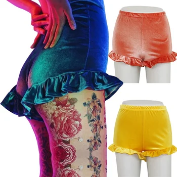 

Y Women's Shorts European And American New Ins Net Red With Corduroy Ruffled High Waist Shorts Women