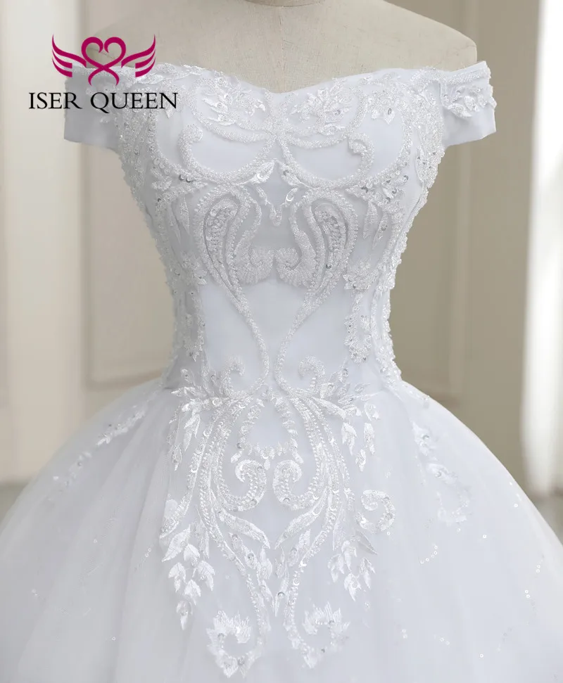 Off Shoulder Beading Princess Wedding Dress Plus Size Embroidery Bride Dresses Ball Gown For Women WX0184