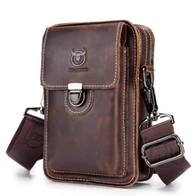 

BULLCAPTAIN Crazy Horse Leather Male Waist Pack Phone Pouch Bags Waist Bag Men's Small Chest Shoulder Belt Bag Back Pack
