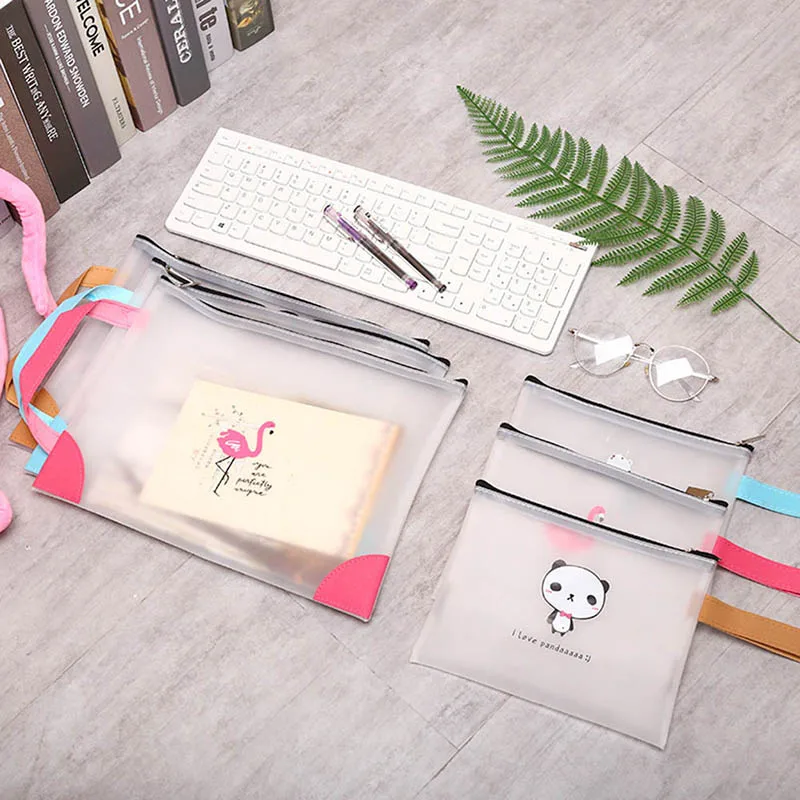 

Portable Lovely Cartoon Panda Bear Transparent Zipper Handle Folder Student Stationary Filing Products