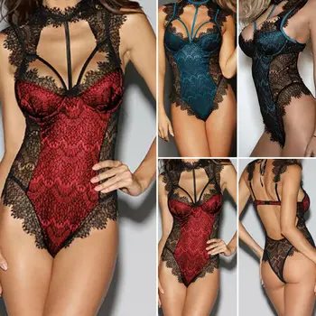 

Sexy Women's Lace Nightwear G-string Feather Babydoll Sleepwear Solid Sling Backless Tops Women Clothing Lace up O Neck Tops