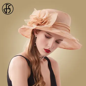 

FS 2020 New Summer Sun Hats Ladies Solid Wide Brim Hat Flat Top Floppy Beach Hat Elegant Women Fedora Caps Female