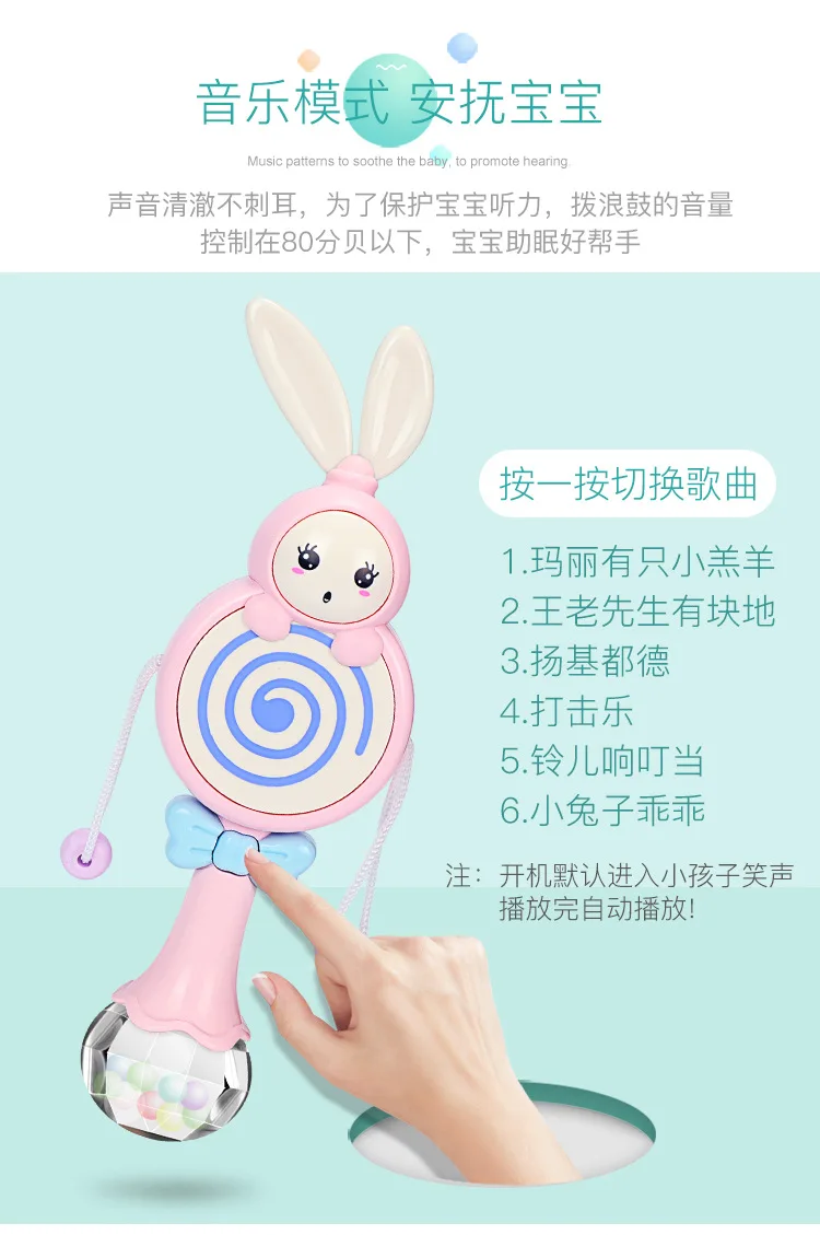 Xin si te Infant Rattle-drum Cartoon Rabbit Drop-resistant Soft Silcone Molar Children'S Educational Toy