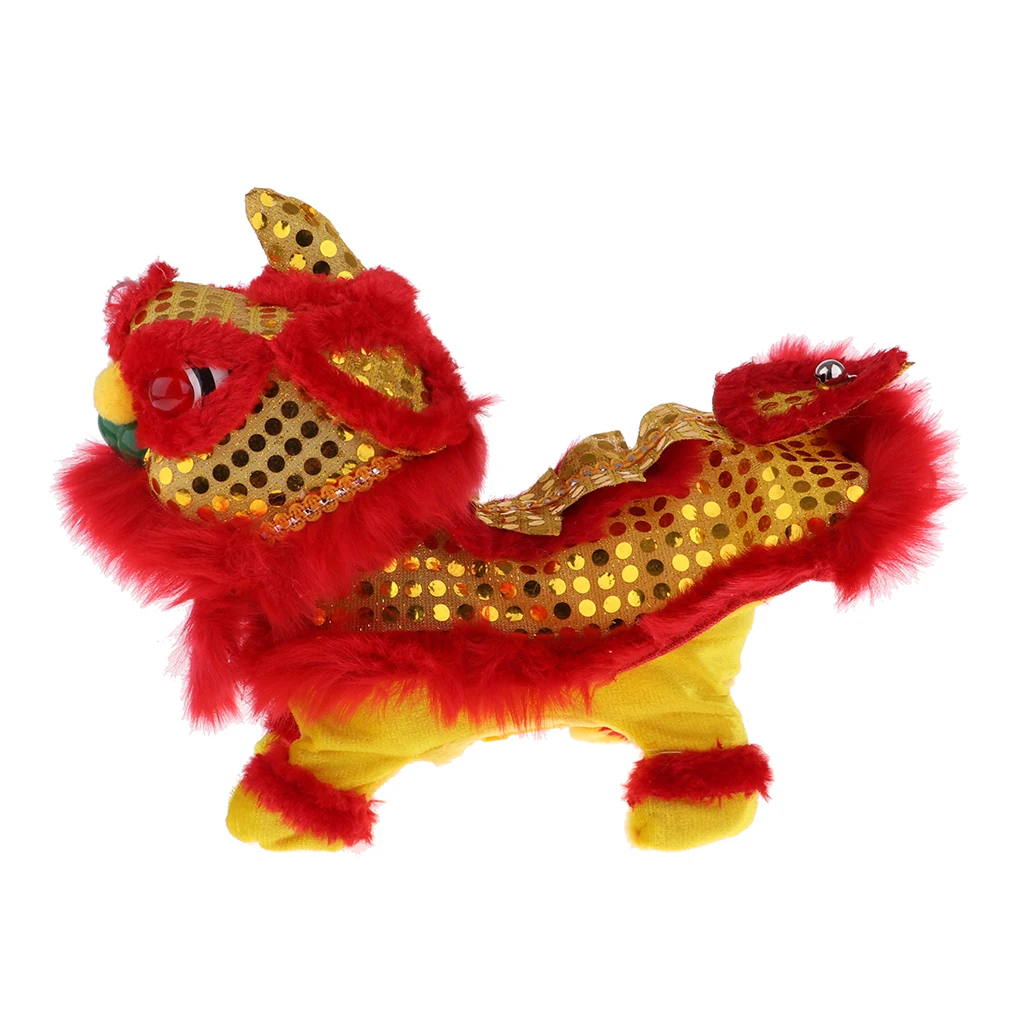 Chinese Electric Plush Walking Sound Lion Doll Home Decor Children Toy Red