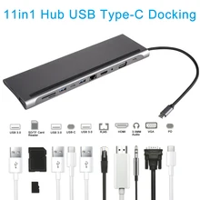 USB-C концентратор type C концентратор USB 3,0 Thunderbolt HDMI VGA 3,5 мм аудио RJ45 адаптер для MacBook Pro samsung Galaxy S9 USB C концентратор