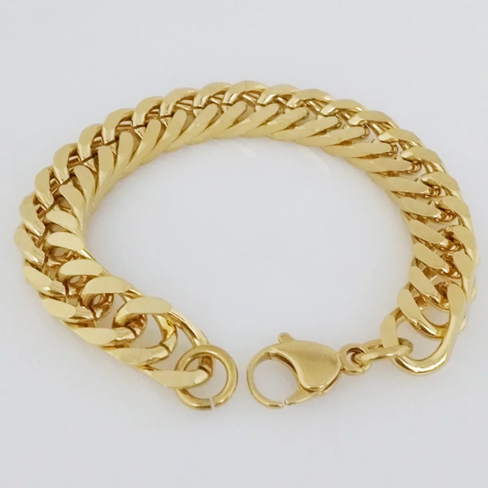 Новая мода цвета: золотистый, серебристый хип 316L Нержавеющая сталь толстая цепь Браслеты для Для мужчин Для женщин ювелирные изделия кубинский браслет 8-10 дюймов