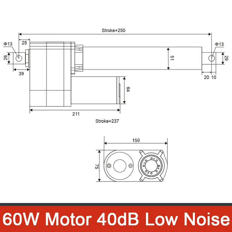 DHLA10000 50MM Stroke Electric Linear Actuator 10000N 1000KG 2200LB 12V 24V DC Telescopic Motor IP65 Waterproof And Dustproof