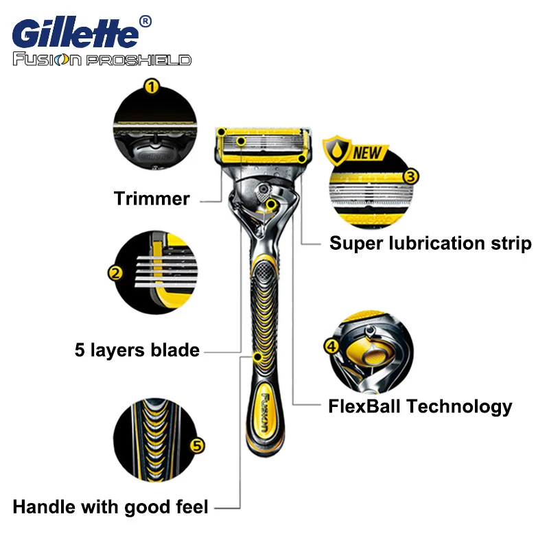 Original Gillette fusion Proshield Razor holder For men safety shaving cassettes handle with Replacement razor blade 4