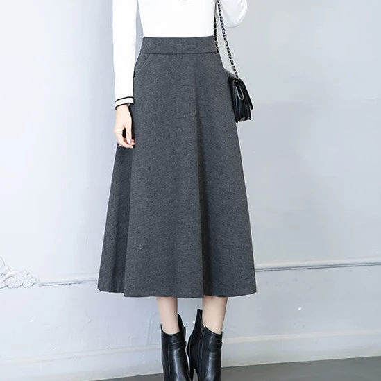 Faldas de lana de longitud media, faldas de invierno grandes con vuelo, faldas de línea a de longitud larga marrón de cintura alta| Faldas| - AliExpress