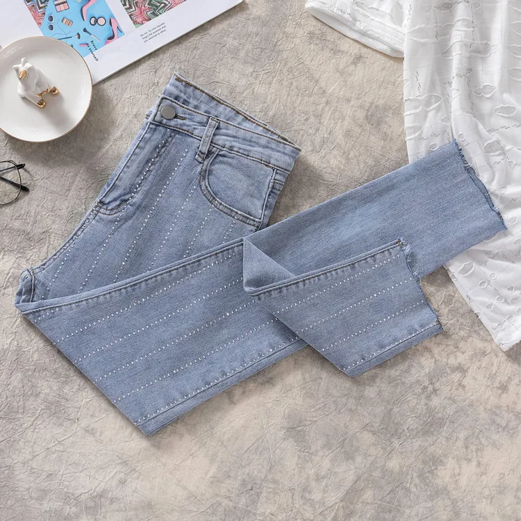 Lguc. H обтягивающие джинсы женские размера плюс Для женщин джинсы в стиле пэчворк большие Размеры Жан Femme джинсовые штаны уличная одежда 4xl Бисер 3xl