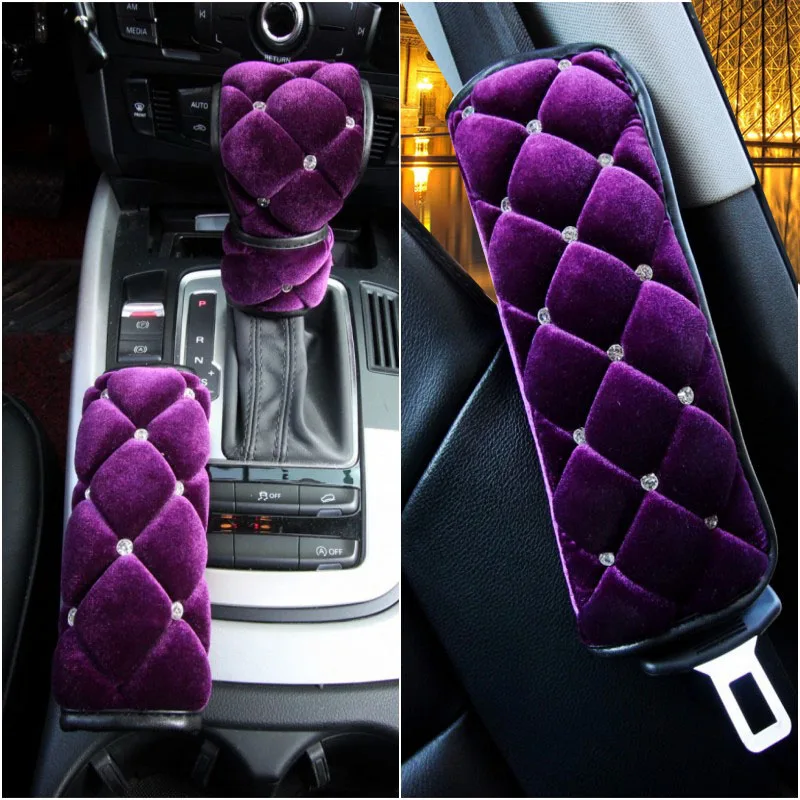 Velvet Seat Belt Covers With Rhinestones - 4 Piece Bling Car Accessory Set For Women