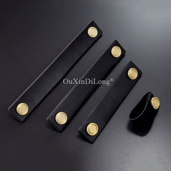

Brand New 2PCS European Brass+Cow Leather Furniture Handles Cupboard Wardrobe Closet Drawer Kitchen Cabinet Pulls Handles &Knobs