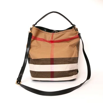 

Classic Plaid Women Bags Latticed Canvas Bucket Bag Luxury Brand Handbag Shoulder Bag With Pouch Logo Tote Crossbody Bags Stripe