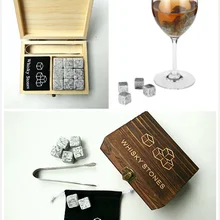 9Pcs/lot Whisky Stone with Wooden Box& Velvet Bag Whiskey Coolers Rocks Stones Cube Stone Christmas Gift